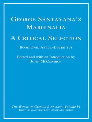 cover image of George Santayana's Marginalia, a Critical Selection